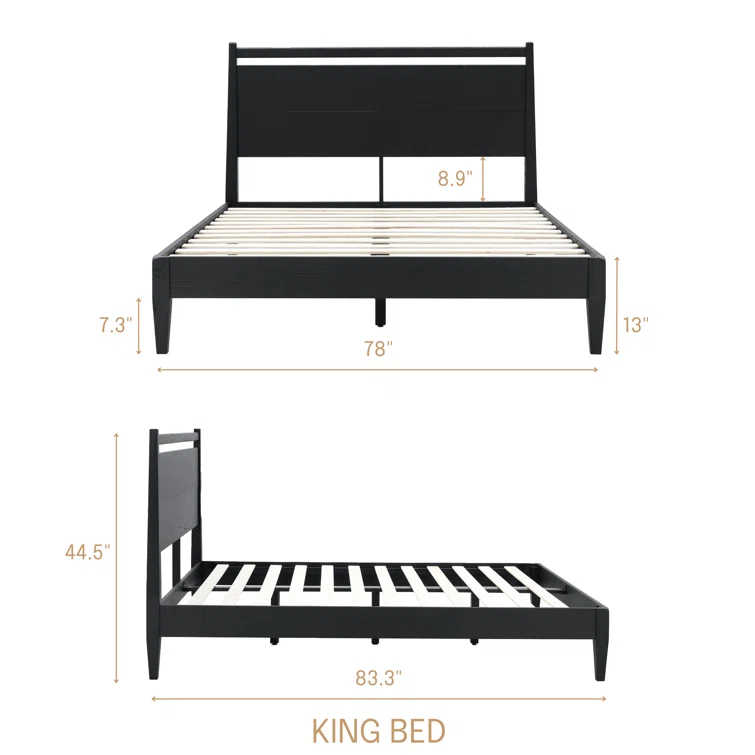 NTC Adept Solid Wood Bed Frame with Headboard and Silent Slats, 1000 Lb Capacity Bed Frame