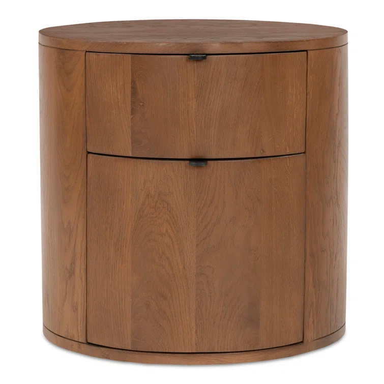 Theo Brown Solid Oak 2-Drawer Scandinavian Nightstand