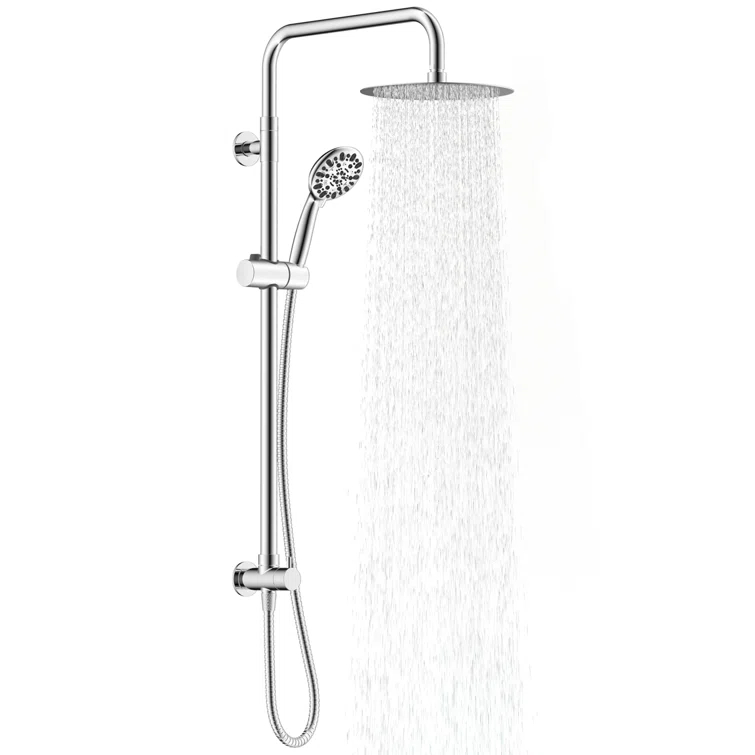 All Metal High Pressure Rainfall Shower Head System, Handheld Shower Combo with Slide Bar