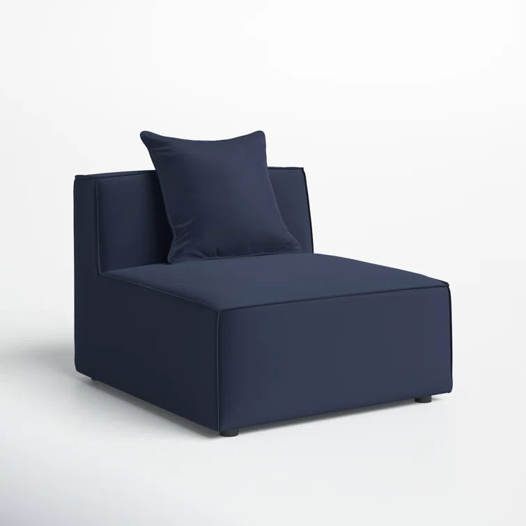 Modway Saybrook Fabric Upholstered Outdoor Patio Sofa Armless Chair in Navy Blue