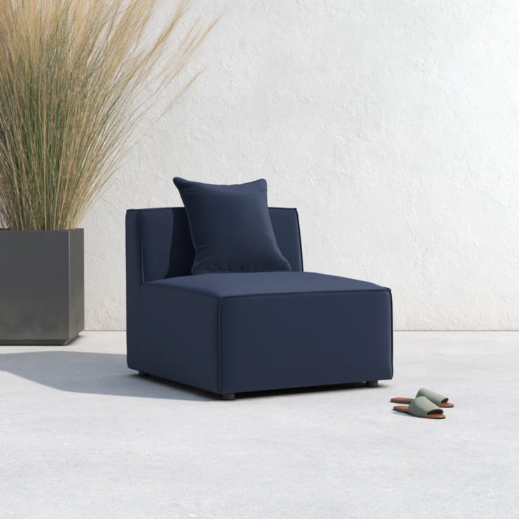 Modway Saybrook Fabric Upholstered Outdoor Patio Sofa Armless Chair in Navy Blue