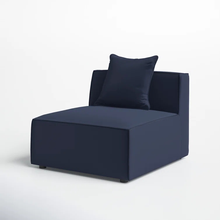 Modway Saybrook Fabric Upholstered Outdoor Patio Sofa Armless Chair in Navy Blue