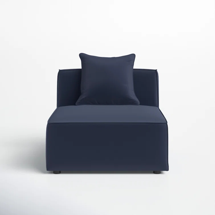 Modway Saybrook Fabric Upholstered Outdoor Patio Sofa Armless Chair in Navy Blue