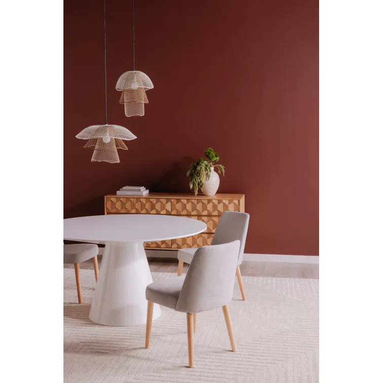 Contemporary 54" Round White Walnut Dining Table for Six