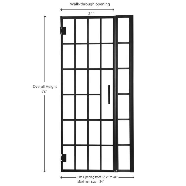 40" W x 72" H Wall Hinged Frameless Shower Door with Pattern Tempered Glass