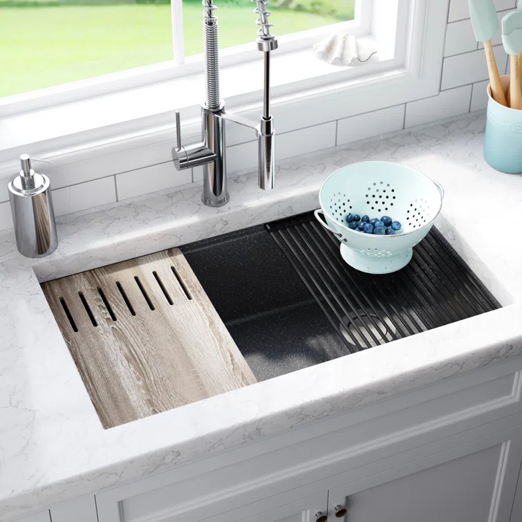 33 in. KRAUS Bellucci Workstation Drop-In Granite Composite Single Bowl Kitchen Sink with Accessories