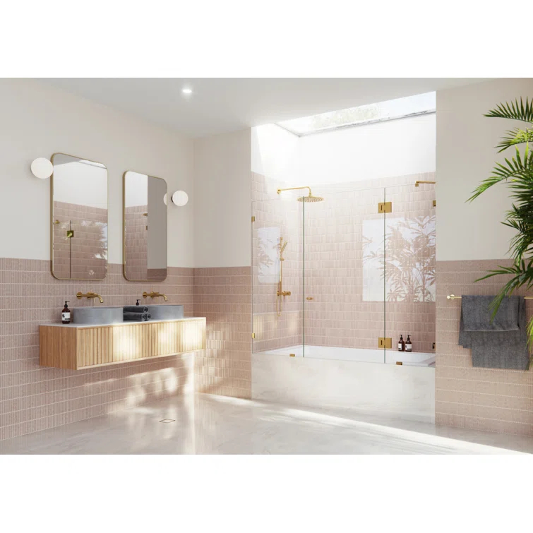 Stellar 69.5 in. W x 58.25 in. H Frameless 3 Panel Inline Bathtub Shower Door