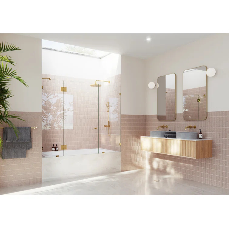 Stellar 69.5 in. W x 58.25 in. H Frameless 3 Panel Inline Bathtub Shower Door