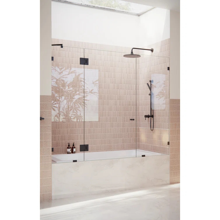 Stellar 70 in. W x 58.25 in. H Frameless 3 Panel Inline Hinge Bathtub Door