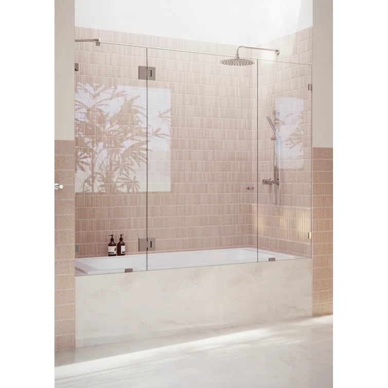 Stellar 69.5 in. W x 58.25 in. H Frameless 3 Panel Inline Bathtub Shower Door