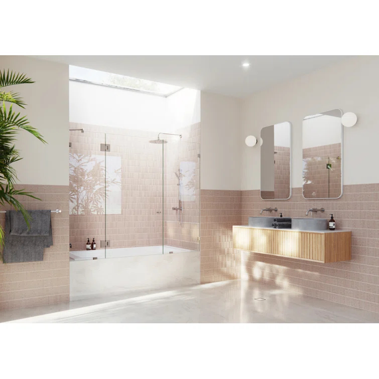 Stellar 69.5 in. W x 58.25 in. H Frameless 3 Panel Inline Bathtub Shower Door