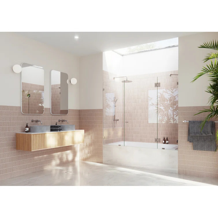 Stellar 69.5 in. W x 58.25 in. H Frameless 3 Panel Inline Bathtub Shower Door