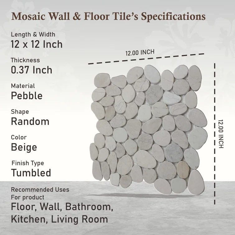 Hawaii 12" x 12" Natural Stone Pebbles Mosaic Wall & Floor Tile