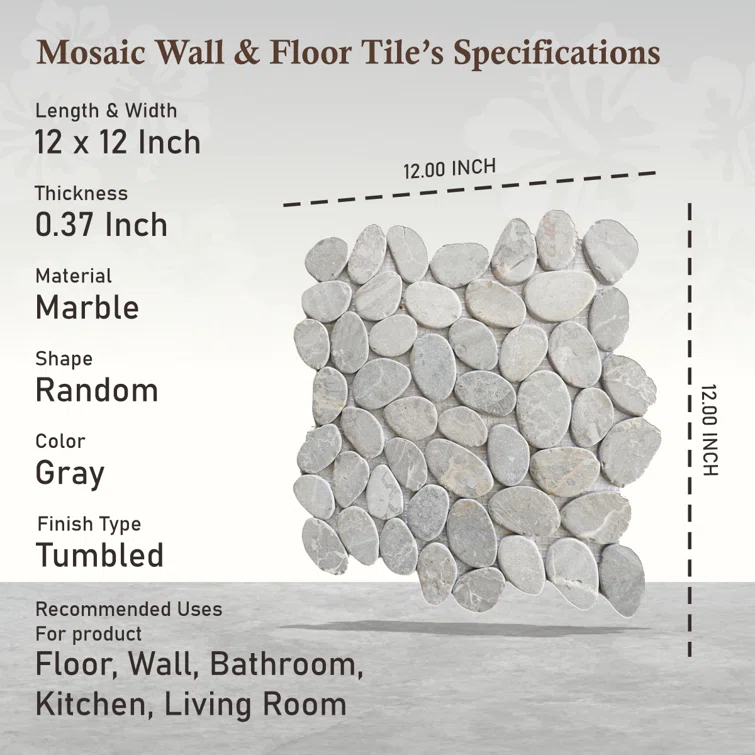 Hawaii 12" x 12" Natural Stone Pebbles Mosaic Wall & Floor Tile