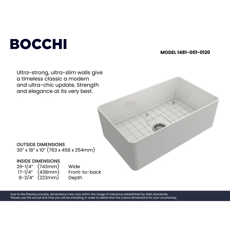 Aderci 30'' L Farmhouse Apron-Front Fireclay Kitchen Sink