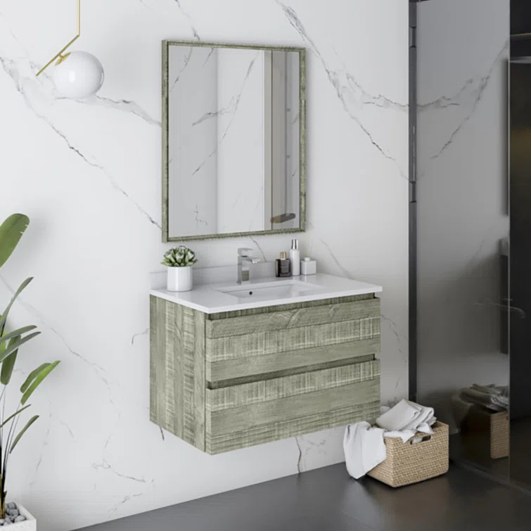 Fresca Formosa 30" Wall Mount Single Sink Bathroom Vanity Set with Top, Sink and Mirror (Faucet Not Included)