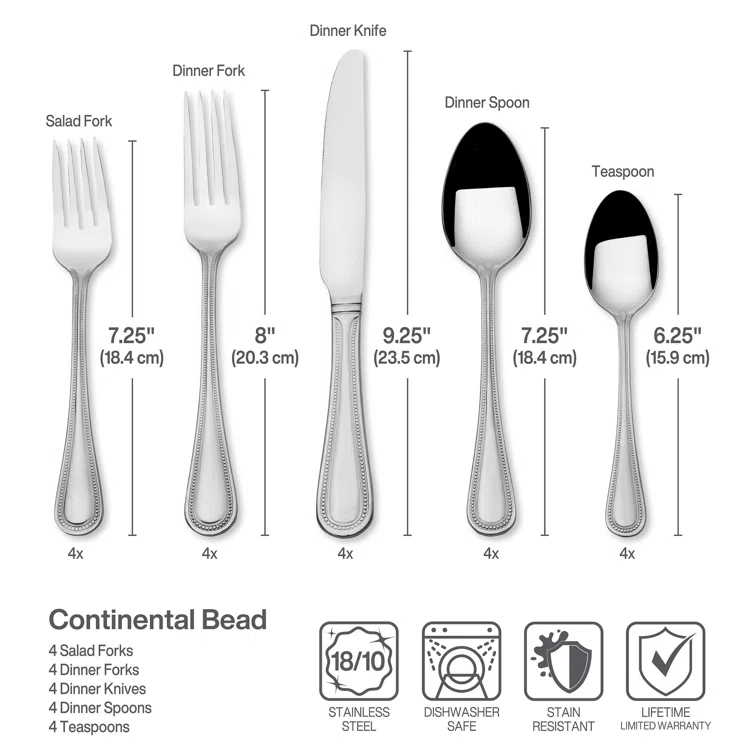 Wallace Continental Bead 20-Pc Flatware Set, Service For 4