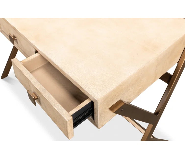 Stuart Contemporary 43'' Beige Leather Home Office Desk with Hutch