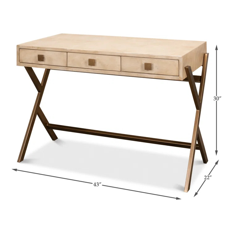 Stuart Contemporary 43'' Beige Leather Home Office Desk with Hutch