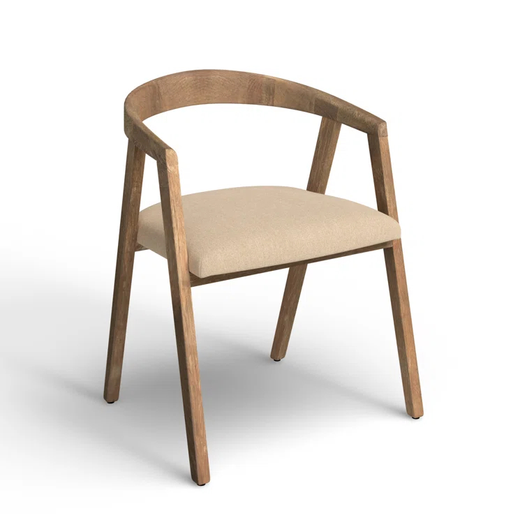 Beige Linen Upholstered Arm Chair with Wood Frame