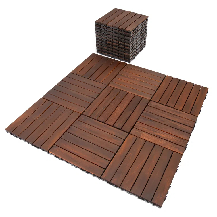 12'' L x 12'' W Wood Interlocking Deck Tile in Brown