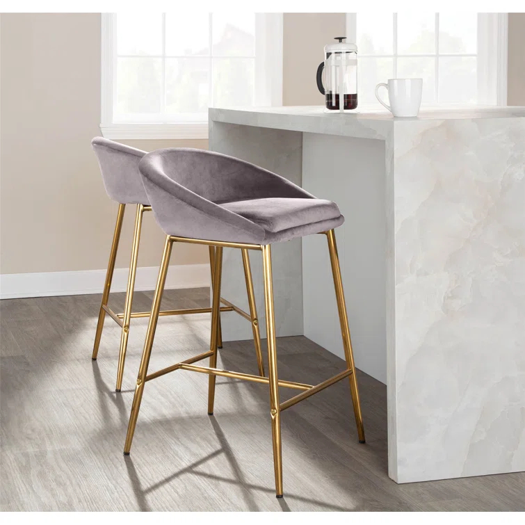 Wenty Glam Upholstered Counter Stool with Metal Frame (Set of 2)