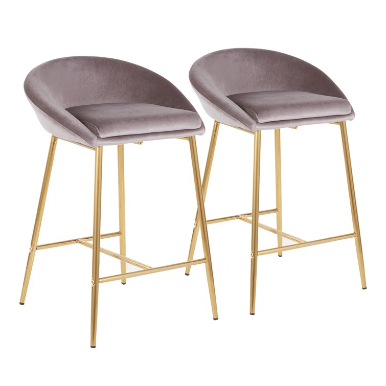 Wenty Glam Upholstered Counter Stool with Metal Frame (Set of 2)
