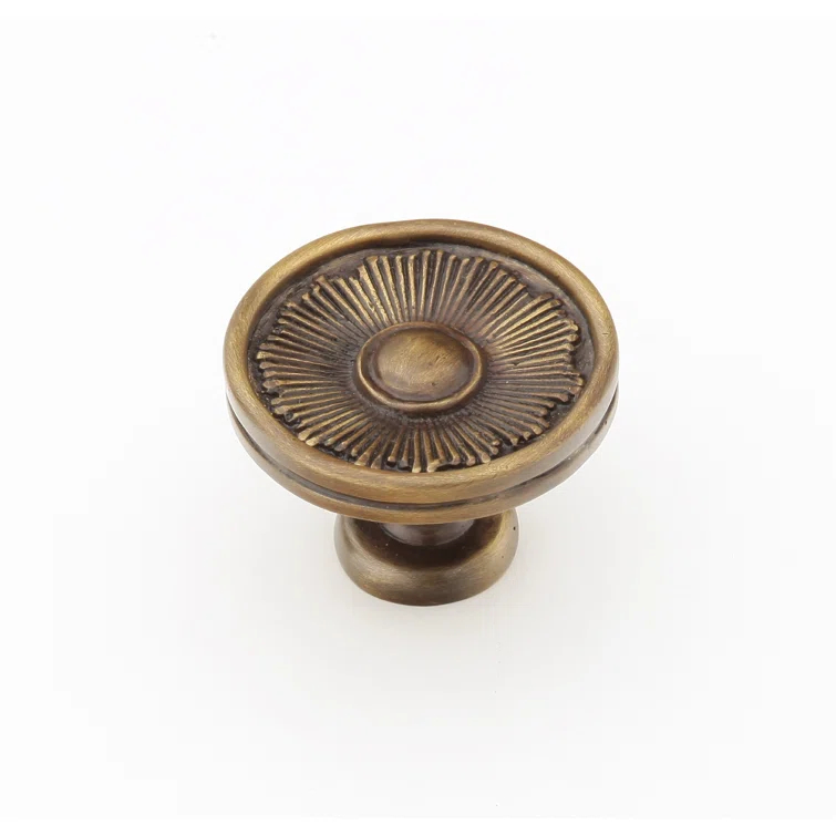 Sunburst Round Brass Cabinet Knob with Estate Dover Finish