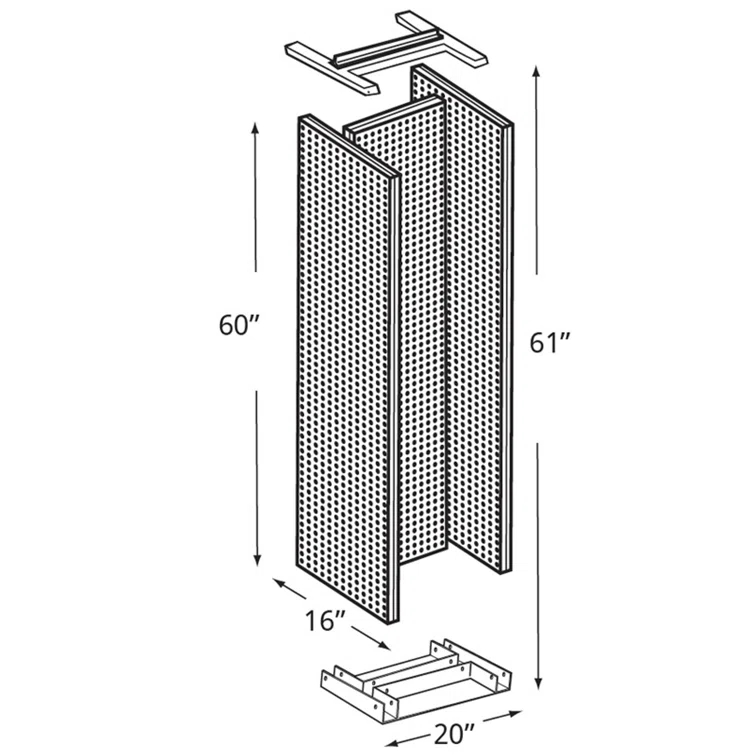 H-Unit Pegboard Floor Display on Revolving Base. Spinner Rack Stand. Panel Size: 16"W x 60"H