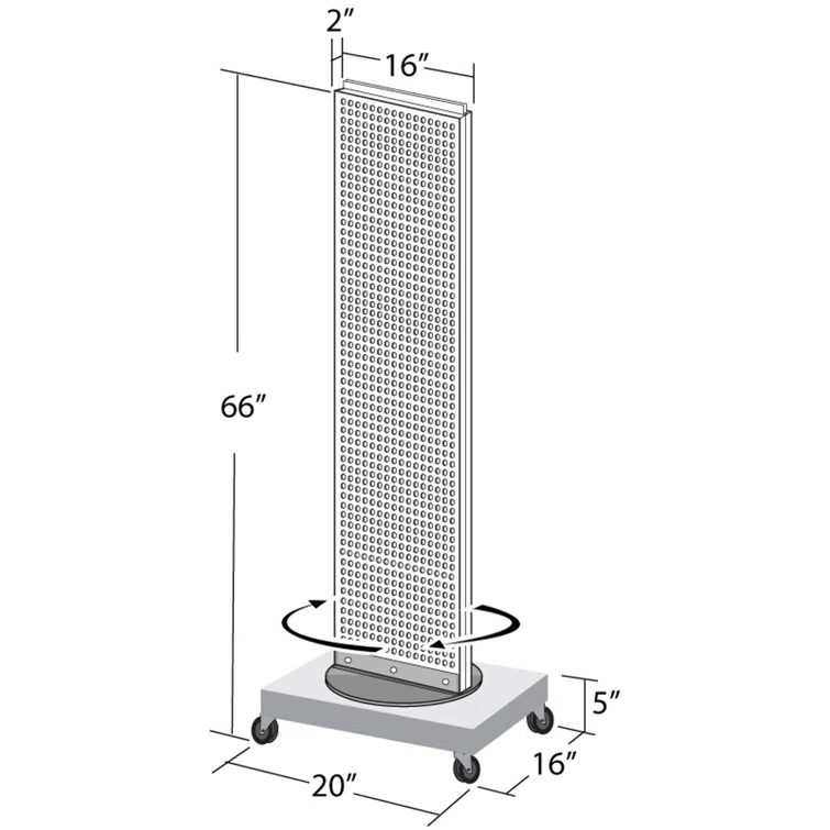 Two-Sided Pegboard Floor Display on Revolving Wheeled Base. Spinner Rack Stand. Panel Size: 16"W x 60"H