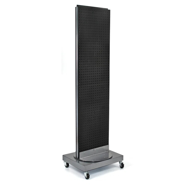 Two-Sided Pegboard Floor Display on Revolving Wheeled Base. Spinner Rack Stand. Panel Size: 16"W x 60"H