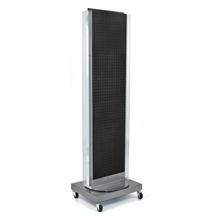 Two-Sided Pegboard Floor Display on Revolving Wheeled Base. Spinner Rack Stand. Panel Size: 16"W x 60"H