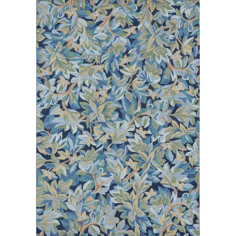 Florals Avalonian Handmade Hand Tufted Wool Blue/Green Rug