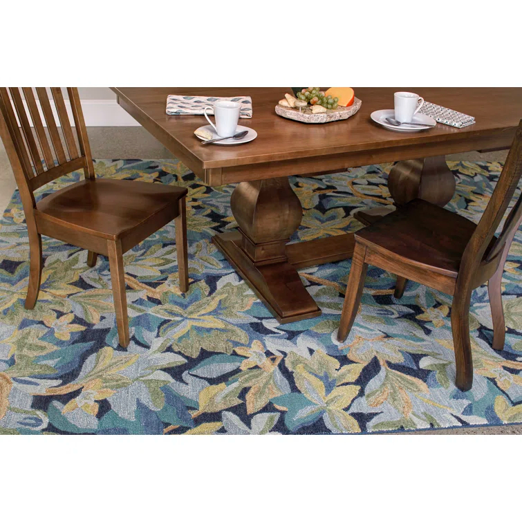 Florals Avalonian Handmade Hand Tufted Wool Blue/Green Rug