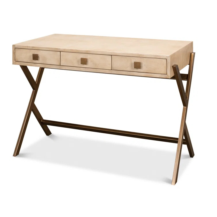 Stuart Contemporary 43'' Beige Leather Home Office Desk with Hutch