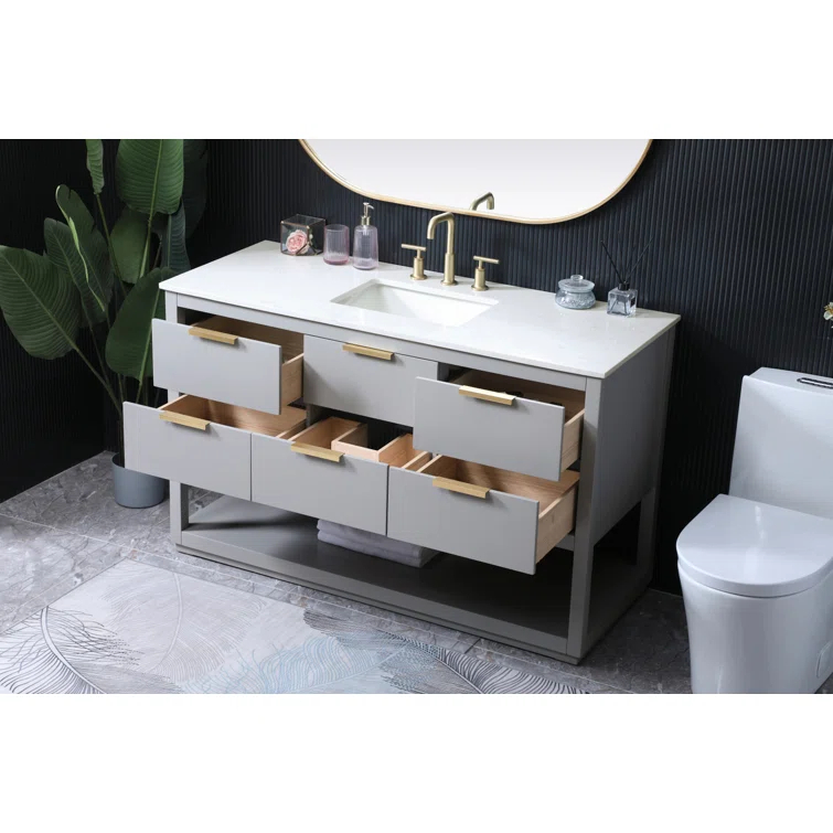 Larkin 54'' Single Bathroom Vanity with Engineered Marble Top