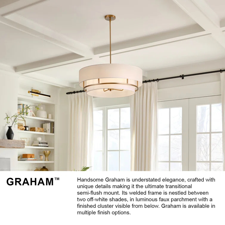 Graham Three-Light Semi-Flush Mount Ceiling Light w/ Faux Parchment Shades