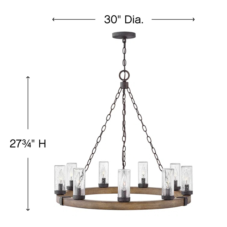 Sawyer 30" Nine-Light 12v Outdoor Candle Chandelier - LEDs Included