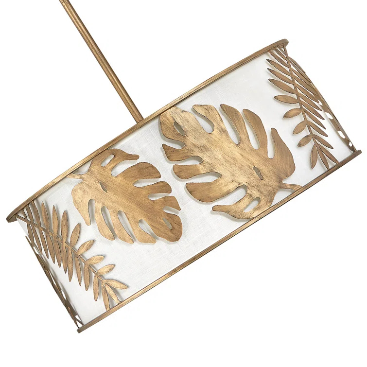 Botanica 5-Light Drum Hand-Welded Leaf Chandelier - Burnished Gold