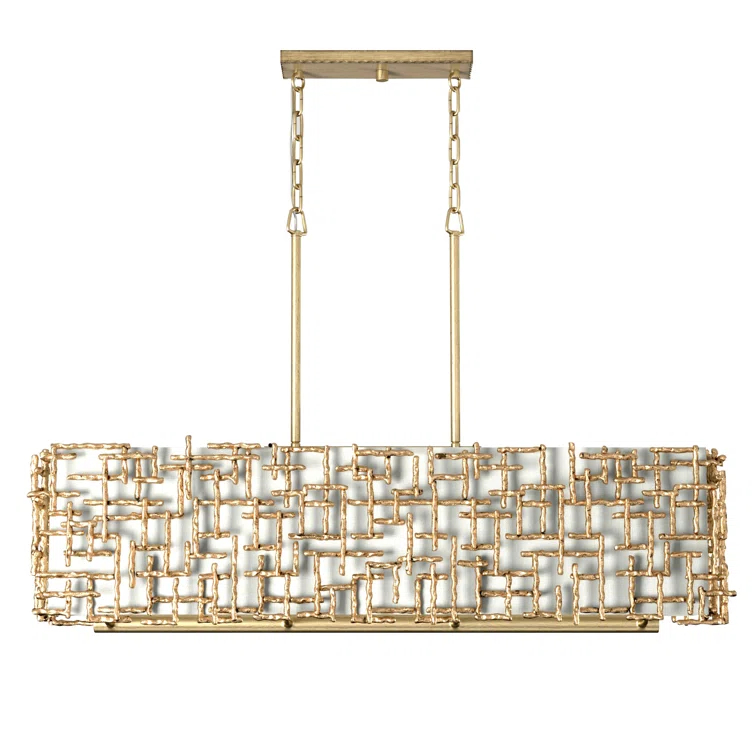 Farrah 8-Light White Linen Linen Chandelier w/ Hammered Crosshatch Bars