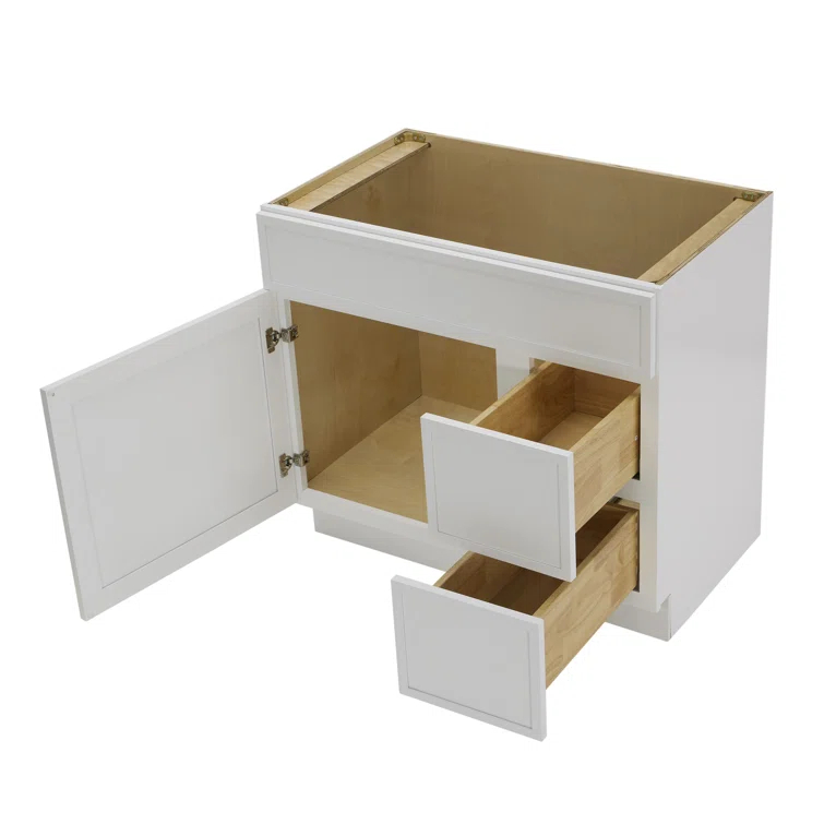 36" W Birch Plywood Freestanding Single Base 2 Drawers Storage Cabinet with Soft Close Door