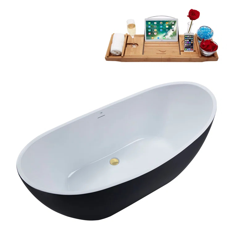 62.2'' x 28.3'' Freestanding Soaking Acrylic Bathtub