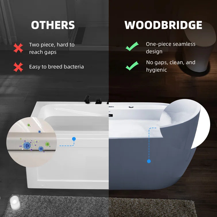 72" x 35-3/8" Whirlpool and Air Bath Heated Soaking Combination Tub with Wide Rim, LED Control Panel