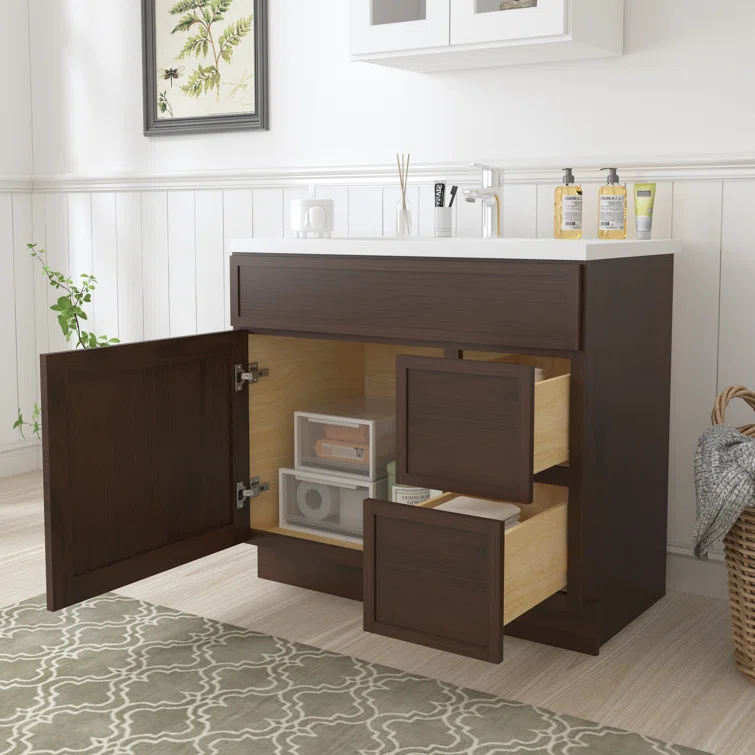 36" W Birch Plywood Freestanding Single Base 2 Drawers Storage Cabinet with Soft Close Door