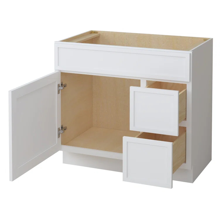 36" W Birch Plywood Freestanding Single Base 2 Drawers Storage Cabinet with Soft Close Door