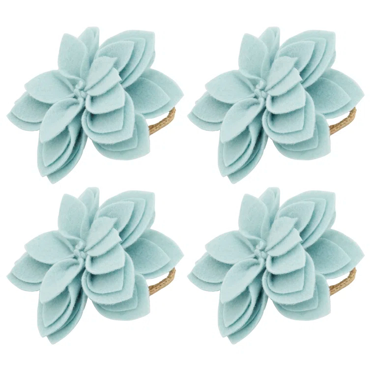 Saro Napkin Ring Collection Flower: 100% Felt - Ring: 100% Jute Napkin Ring (Set of 4)