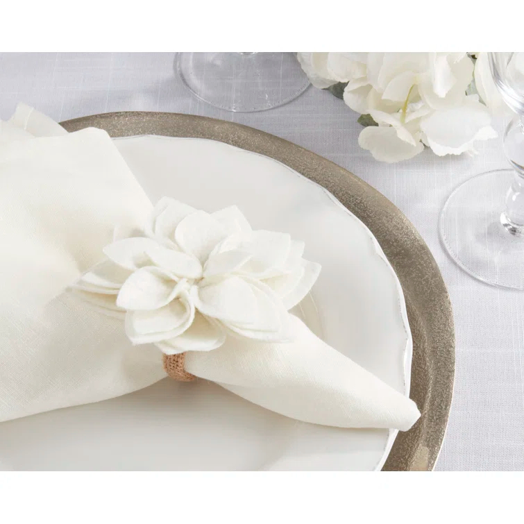 Flower: 100% Felt - Ring: 100% Jute Napkin Ring (Set of 4)