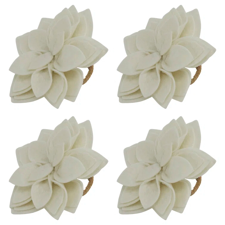 Flower: 100% Felt - Ring: 100% Jute Napkin Ring (Set of 4)
