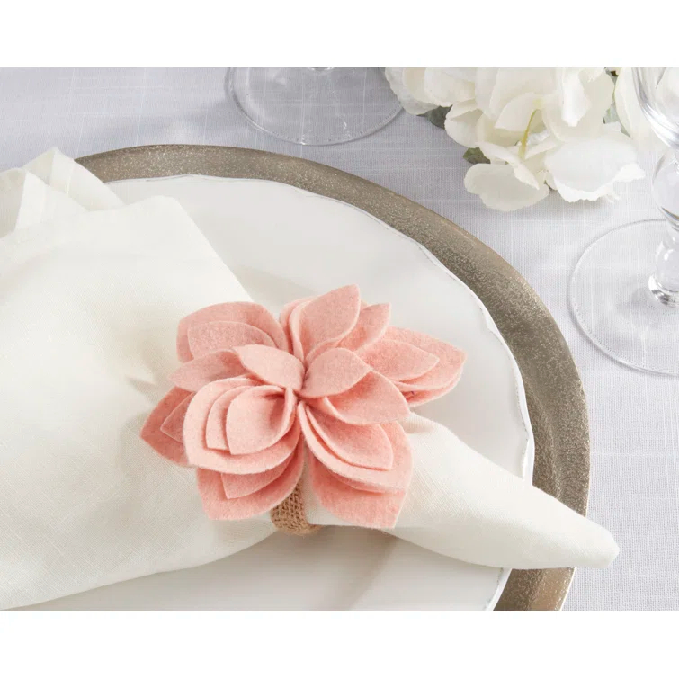 Saro Napkin Ring Collection Flower: 100% Felt - Ring: 100% Jute Napkin Ring (Set of 4)