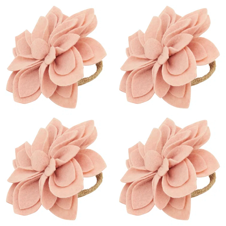 Saro Napkin Ring Collection Flower: 100% Felt - Ring: 100% Jute Napkin Ring (Set of 4)